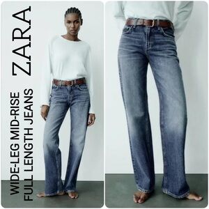ZARA Wide-Leg Mid-Rise Jeans — Faded Blue Wash